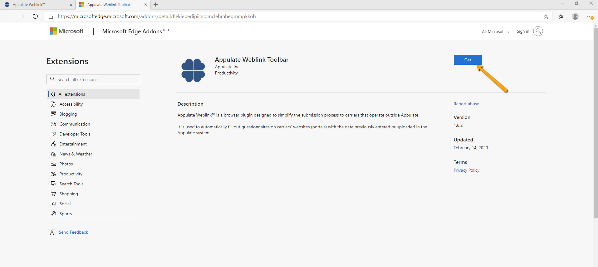 link installation for Microsoft Edge